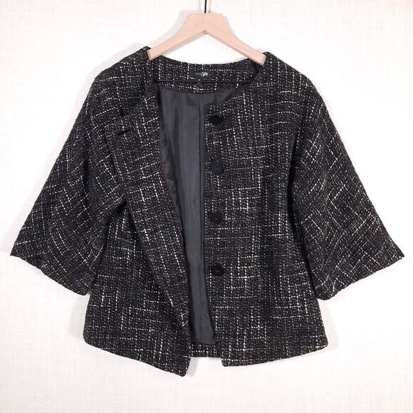 East 5th Women's Tweed Boucle Check Jacket Size Medium Black & White 100% Cotton - Picture 5 of 16